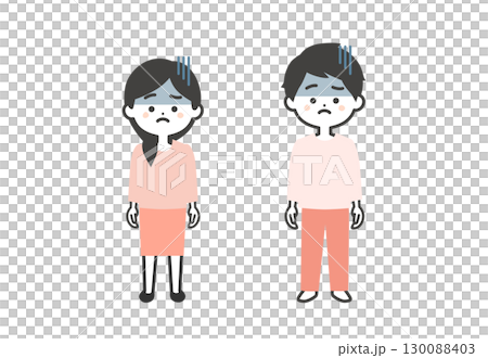 Three-headed illustration of a man and woman with a gloomy expression Three-headed illustration of a man and woman with a gloomy expression 130088403