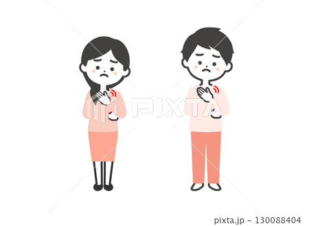 胸元を押さえる3頭身男女イラスト 130088404