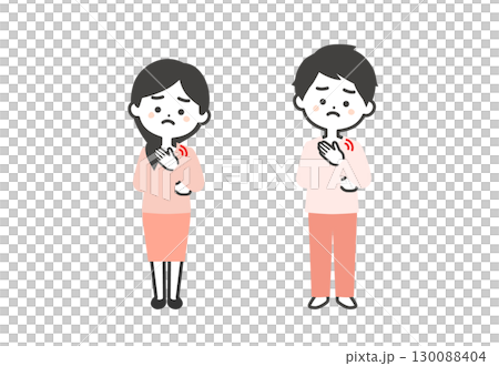 一男一女摀著胸口的三頭插畫 130088404