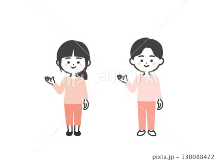 手で指す3頭身の子供たちイラスト 130088422