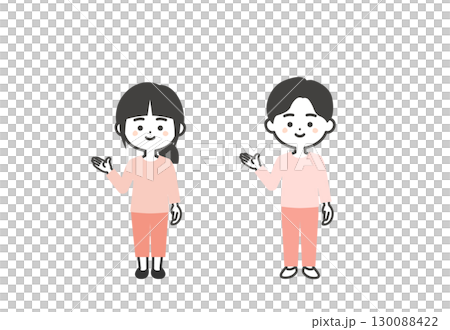 Illustration of three-headed children pointing with their hands 130088422