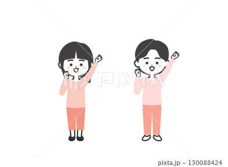 ガッツポーズをする3頭身の子供たちイラスト 130088424