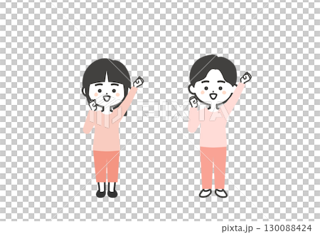 三頭兒童握拳的插圖 130088424