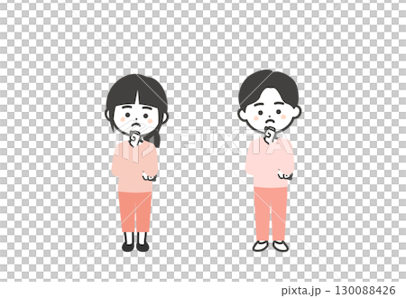 Illustration of three-headed children thinking with their fists on their chins 130088426