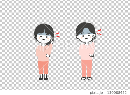 三頭小孩摀太陽穴的插圖 三頭小孩摀太陽穴的插圖 130088432