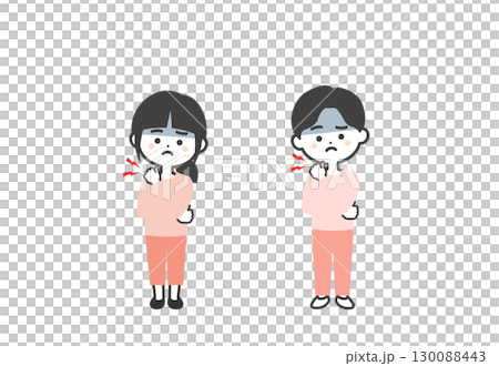 Illustration of three-headed children holding shoulders 130088443