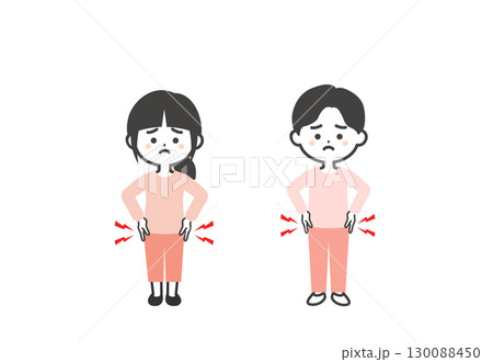 腰を押さえる3頭身の子供たちイラスト 腰を押さえる3頭身の子供たちイラスト 130088450
