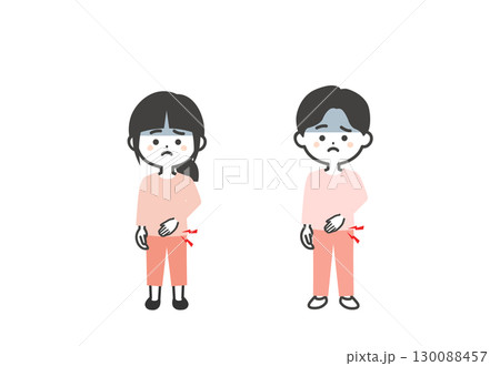 お腹を押さえる3頭身の子供たちイラスト お腹を押さえる3頭身の子供たちイラスト 130088457