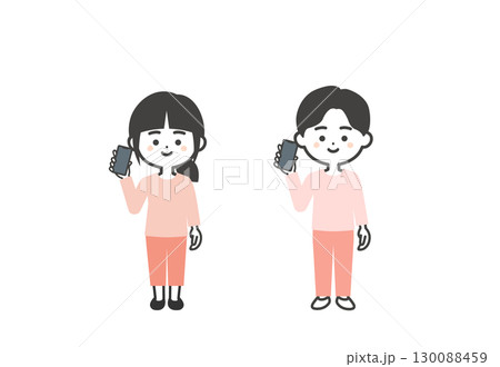 スマホを持つ3頭身の子供たちイラスト 130088459