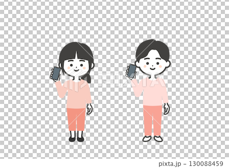 スマホを持つ3頭身の子供たちイラスト 130088459