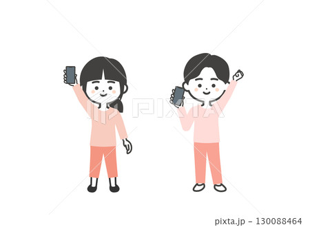 スマホを持つ3頭身の子供たちイラスト 130088464