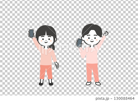 スマホを持つ3頭身の子供たちイラスト 130088464