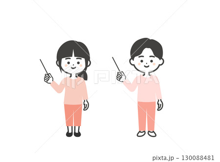 指示棒で指す3頭身の子供たちイラスト 130088481