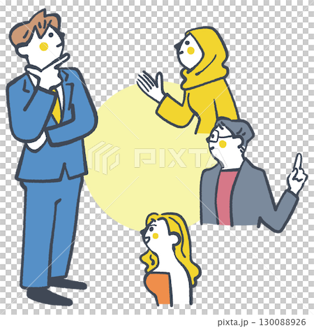 Stock illustration of people solving problems through international exchange set 130088926