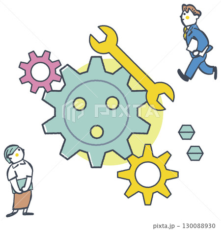 大きな歯車で表した産業とビジネスマン　ストックイラスト素材 130088930