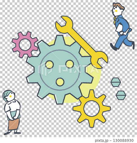 大きな歯車で表した産業とビジネスマン　ストックイラスト素材 130088930