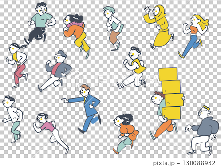 前に向かって走るグローバル人材　セットのストックイラスト 130088932