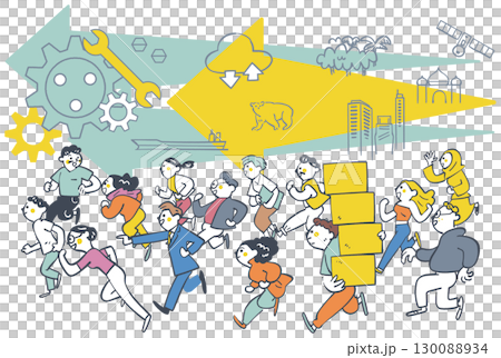 世界をめぐるグローバル人材と世界、産業,社会課題 ストックイラスト素材 世界をめぐるグローバル人材と世界、産業,社会課題 ストックイラスト素材 130088934