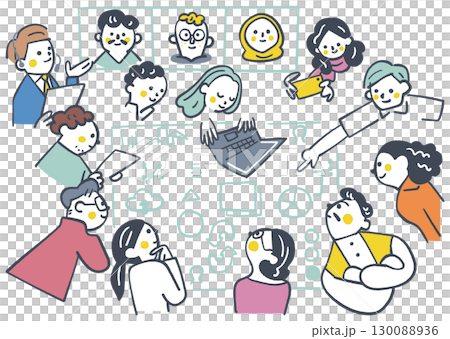 Global collaboration and idea sharing by multicultural team stock illustration 130088936