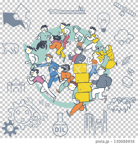 世界各地的全球人力資源、產業和社會議題股票插畫素材 130088938