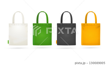 Realistic Detailed 3d Bright Color Tote Bag Template Set. Vector 130089005