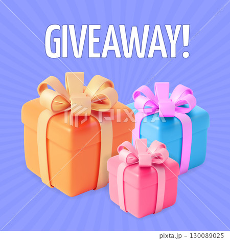 Giveaway Concept with 3d Gift Box Set Sale or Win Cartoon Design Style. Vector 130089025
