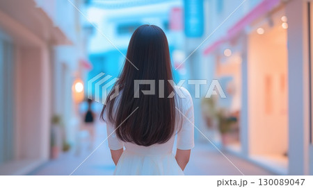 商店街を歩く美女のポートレート 130089047