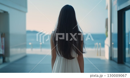 商店街を歩く美女のポートレート 130089067