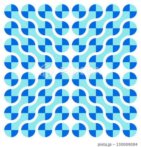 連なる円形のウェーブ 幾何学模様 背景素材 青 水色 130089084