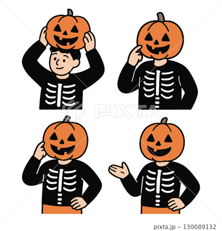 Coloring book coloring page featuring person with pumpkin head and skeleton shirt transparency 130089132