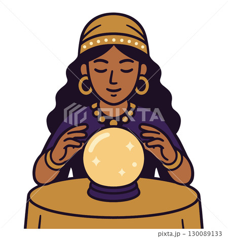Coloring book coloring page transparency fortune teller woman jewelry headscarf table Coloring book coloring page transparency fortune teller woman jewelry headscarf table 130089133