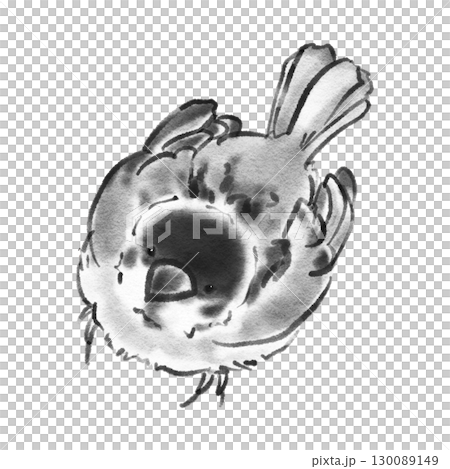 鳥瞰小麻雀（水墨畫風格） 130089149