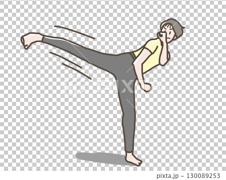キックをするヨガウェア姿の女性のイラスト キックをするヨガウェア姿の女性のイラスト 130089253