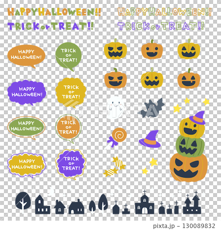 Halloween character and item logo and speech bubble set: No main lines 130089832