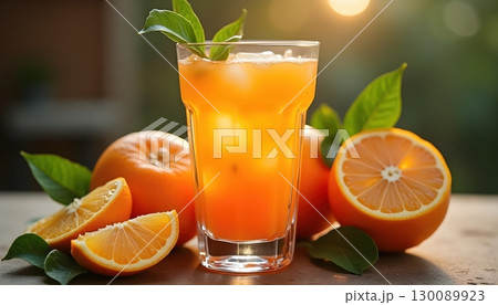 Creative Beverage Photography Featuring Refreshing Summer Orange Drink 130089923