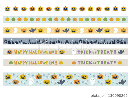 ハロウィンキャラクターとロゴのマスキングテープ風 飾り罫 130090263