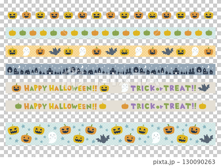 萬聖節人物和標誌遮蔽膠帶風格裝飾邊框 130090263