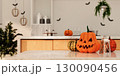 Halloween decoration with festive pumpkin and spooky atmosphere. 3D render illustration 130090456