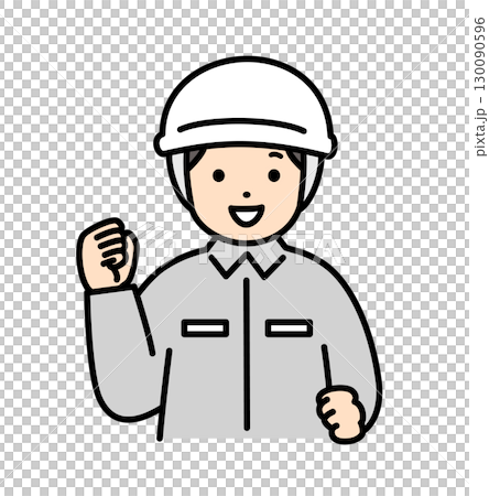 Illustration material of a male worker making a fist pump 130090596