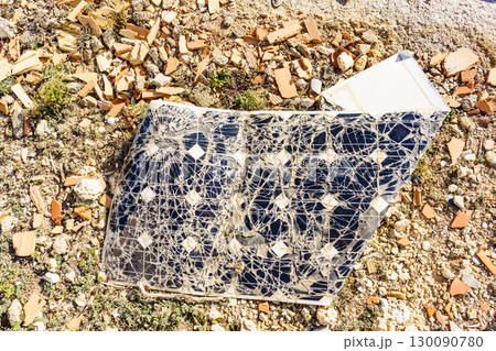 Damaged solar photovoltaic panel 130090780