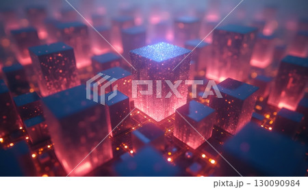 Surreal Digital Architecture of Glowing Gradient Blocks in Darkness Surreal Digital Architecture of Glowing Gradient Blocks in Darkness 130090984