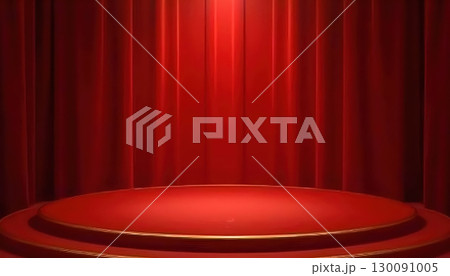 Luxurious Theater Ambience with Glowing Golden Reflections on Stage 130091005