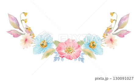Watercolor Wildflower Arrangement , Botanical Floral Divider for Wedding Invitation, Greeting Card, and Vintage Decoration 130091027