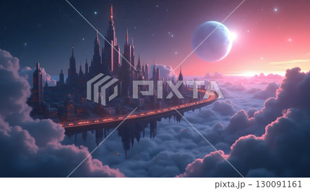 Surreal Galactic Background With 3D Stylized Luminous City Patterns 130091161