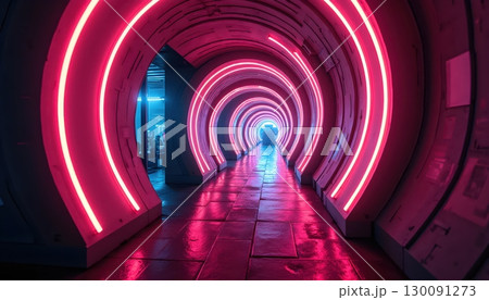 Abstract Vivid Neon Cyberspace Corridor With Endless Glowing Vortex Abstract Vivid Neon Cyberspace Corridor With Endless Glowing Vortex 130091273