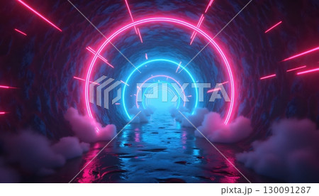 Abstract Futuristic Tunnel Animated By Surreal Luminous Electric Flows Abstract Futuristic Tunnel Animated By Surreal Luminous Electric Flows 130091287