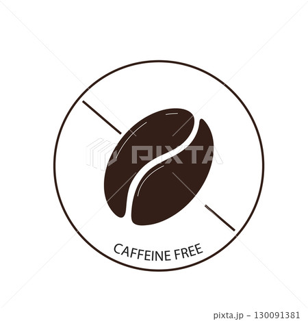 Caffeine free icon. Line circle with coffee bean silhouette. Badge, seal outline. Emblem simple composition on products 130091381