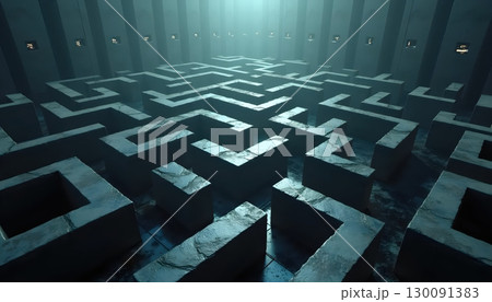 Infinite Cube Maze Resembling a Prison of Metallic Abstract Shapes 130091383