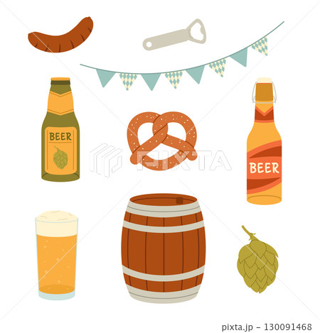 Oktoberfest set. Beer elements. Flat vector isolated illustration 130091468