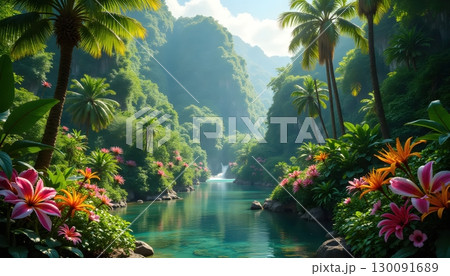 Colorful Tropical Garden Hidden Deep Inside Dense Wild Forest 130091689